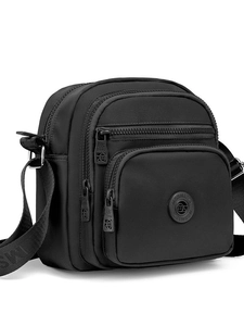 Minimalistische schwarze leichte Crossbody-Tasche mit mehreren Reißverschlussfächern