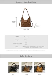 Tableau des tailles et détails pour sac à bandoulière vintage en cuir PU et daim mélangé