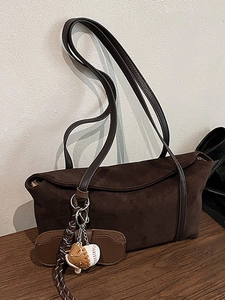 Vintage Suede Faux Leather Shoulder Bag For Women Large Capacity Dumpling Hobo Bag With Baseball Pendant Casual Daily Tote