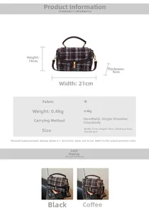 Size chart showing width 21cm and height 14cm for the vintage tweed shoulder bag