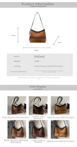 Detailed size specifications and color comparison for the velvet tote bag with embroidery