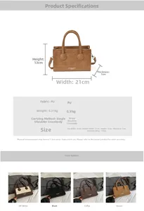 Detail showing dimensions 21x13x7cm and lightweight 0.31kg PU leather shoulder bag