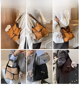 Detail shots showing pleated leather texture and velvet rabbit charm on bucket bags
