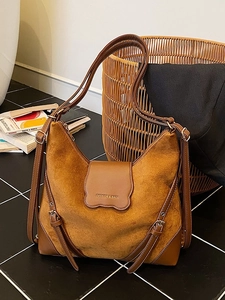 Sac à Bandoulière Rétro en Cuir PU pour Femmes Grande Capacité Aspect Daim Sac Fourre-tout de Banlieue Mode