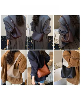 Collage mit verschiedenen minimalistischen Hobo-Taschen aus Leder mit verstellbaren Riemen