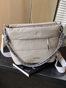 Women Casual Quilted Nylon Bucket Bag With Rope Handle And Adjustable Strap Fashion Minimalist Crossbody Shoulder Bag For Daily Travel