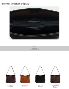 Detail of internal zipper pocket and available colors for minimalist leather shoulder bag