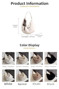 Detailed size chart of the plush hobo tote bag measuring thirty by thirty-seven centimeters