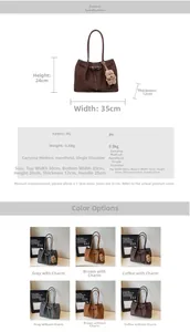 Detail view of large PU leather tote bag with drawstring, dimensions 35x24x12cm