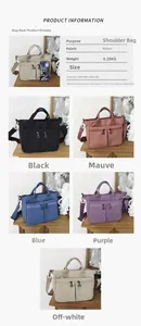 Detail view of nylon shoulder bag with product dimensions 31x14x20cm and color options
