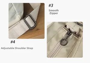 Close-up of smooth ring zipper and adjustable strap on minimalist nylon tote bag