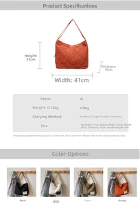 Detailed dimension guide and color options for the large quilted canvas tote bag
