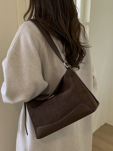 Deep brown matte suede underarm bag for women, retro hobo style with leather shoulder strap