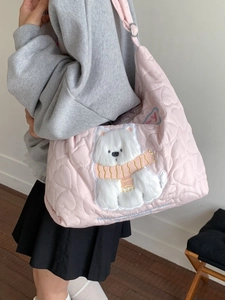Sac Fourre-tout pour Femmes Matelassé Motif Cœur Grande Capacité Broderie Dessin Animé Sac à Bandoulière pour Bureau Mode