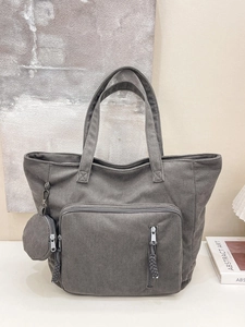 Borsa tote in velluto a coste grigio scuro con grande capacità e portamonete coordinato