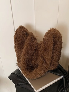 Women Fashion Plush Faux Fur Bucket Bag Soft Fluffy Crossbody Shoulder Bag Large Capacity Casual Winter Tote For Lady