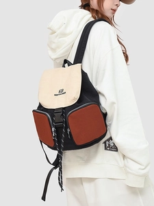 Multifunctional canvas hiking backpack with minimalist patchwork design and buckle closure