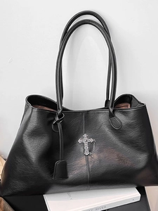 Borsa Tote in Pelle PU a Grande Capacità Retrò Gotica per Donna Borsa a Tracolla Punk con Pendaglio a Croce in Metallo