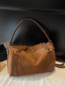 Sac Bandoulière Vintage en Suède pour Femmes Style Coréen Grande Capacité Sac à Épaule Minimaliste Rétro Sac Boston