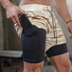 Men's camouflage 2-in-1 quick-dry gym shorts with phone pocket and breathable mesh