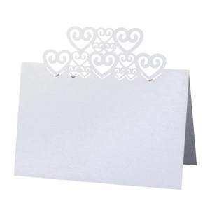 Elegant white laser-cut hollow heart table card for weddings and events in folded design