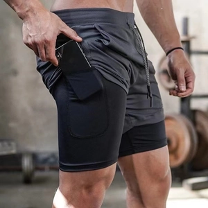 Men's 2-in-1 quick-dry gym shorts with hidden phone pocket and inner compression layer