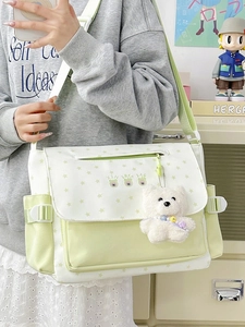 Sac à bandoulière étoilé pour étudiantes avec un pendentif d'ours en peluche mignon