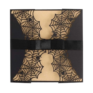 Laser Cut Spider Web Invitation Cards Halloween Gothic Hollow Invitations With Envelopes Bow Twine For Party Event Decor