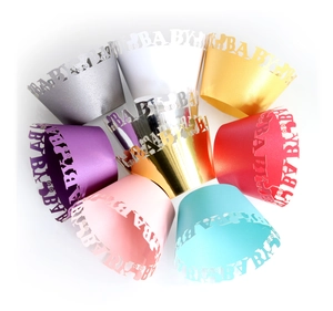 Laser cut hollow BABY cupcake wrappers with baby carriage pattern in multiple colors
