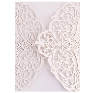 Laser Cut Hollow Wedding Invitation Card Shell Artificial Pearl Paper European Style Floral Scroll Pattern For Party Banquet Events