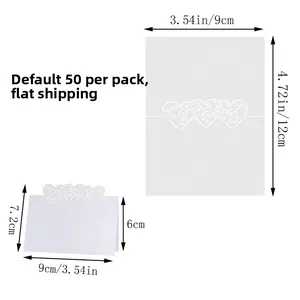 Detail showing 9x12cm laser-cut lace heart place cards for weddings in white finish