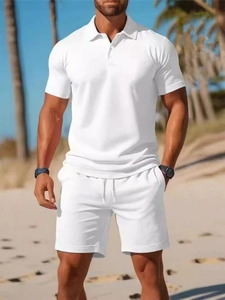 Herren Sommer Freizeit Weißes Kurzarm-Poloshirt und Shorts Sportliches Zweiteiler-Set