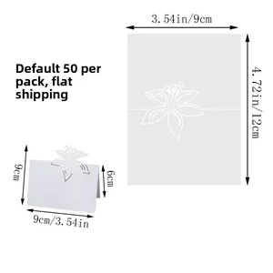 Detailed dimensions of 50pcs white lily hollow place cards for wedding table settings