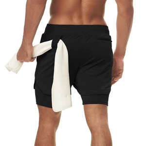 Men's double-layer sports shorts featuring mesh fabric and functional back towel loop