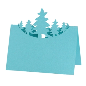 3D hollow Christmas tree place card in light blue paper for festive table settings