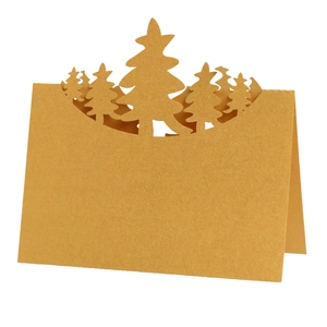3D Christmas tree silhouette kraft paper place cards with hollow laser cut design