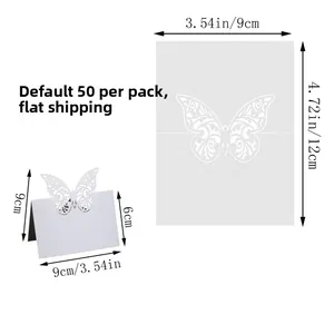 Detail of 3D laser-cut butterfly table cards with specific 9x12cm size dimensions