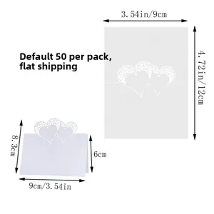 Macro view showing 9x12cm unfolded dimensions of laser-cut heart hollow place cards