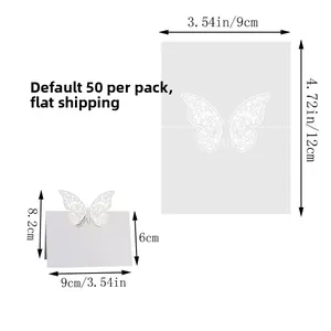 Detailed laser-cut butterfly place card dimensions in cm and inches for wedding table settings