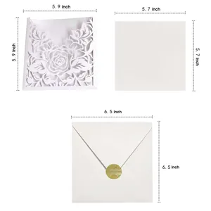 Guide des tailles pour faire-part de mariage ajouré rose avec enveloppe et carte