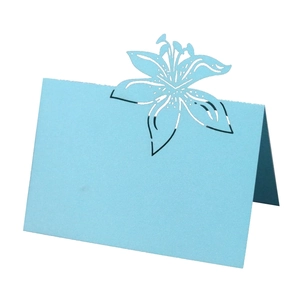 Light blue 3D hollow lily butterfly place card for wedding table seating