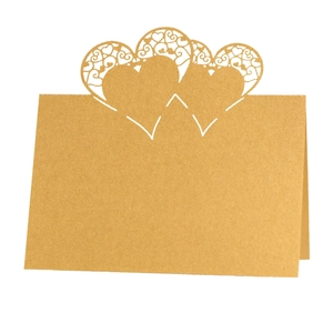 Golden laser cut heart place card with hollow pattern for wedding and party table decor
