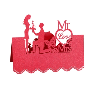 Red glitter 3D hollow wedding place cards with Mr, Love, and Mrs butterfly design
