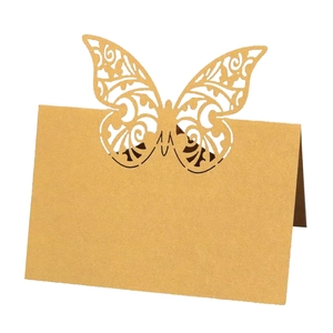 Elegant laser-cut butterfly wedding place card in premium brown kraft paper