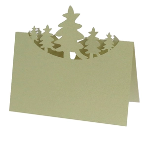 3D laser-cut Christmas tree place card in olive green kraft paper for holiday table decor