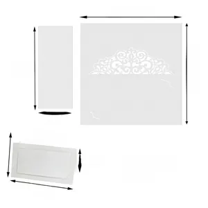 Detailed laser-cut lace wedding place card with precise dimensions for table seating