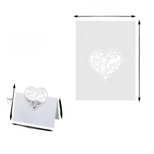 Detailed dimensions of white hollow 'One Love' heart-shaped wedding table place card