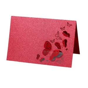 3D laser cut butterfly place card in red glitter finish for wedding table decor