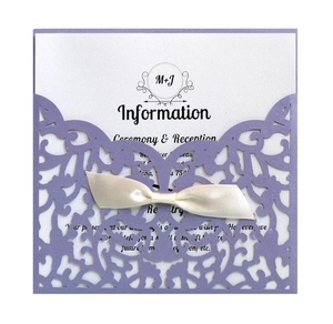 Laser Cut Wedding Invitation Card Pearlescent Paper Hollow Lace Pocket Invitation With Satin Ribbon Bow For Ceremony Marriage Party
