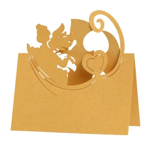 3D laser-cut golden angel heart place card for weddings made of pearl paper